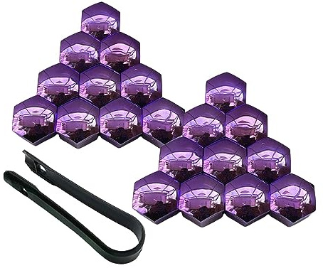 Ronyme 20 Stück Auto Radschraubenkappen Außendekoration mit Clip Werkzeug Anti-Rost-Schraubenkappen Abdeckkappen für Radschrauben, Lila 19mm