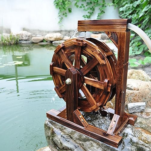 Fontana della ruota idraulica, fontane e cascate d'acqua per interni, cascata della ruota della fontana d'acqua in legno, laghetto ornamentale rustico vintage decorativo, per giardino, cortile ( Color