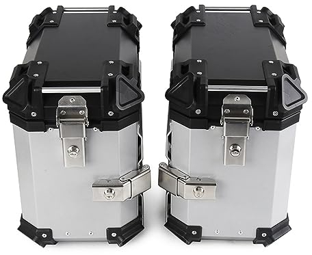 VUSNPL Motorradkoffer Satteltasche Motorrad Aluminium Seitenkoffer 38L Satteltaschen Motorrad,Wasserdicht Seitentasche,Silber,Schwarz (Color : Silber, Size : A)