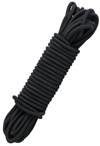 Corda Elastica Resistente 6 mm X 12 m, Nero Corde Elastiche Cordino Elastico Cavo Elastico per Bagagli, Campeggio, Kayak, Lacci per Scarpe, Artigianato, Progetti Fai Da Te (Nero, 6MM X 12M)