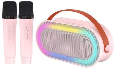 COMETX Mini Karaoke Machine with 2 Wireless Microphones Portable BT Speaker Rechargeable 10W HiFi LED Color Lights Handheld Mic Karaoke Speaker Gifts for Girls Boys Birthday Party Home KTV Set