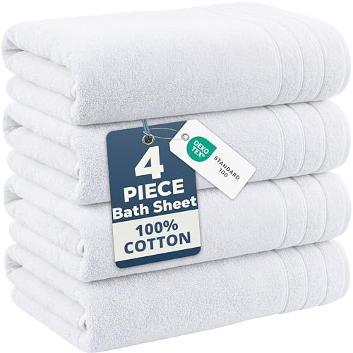 Casa Platino 100% Cotton 4 Pack Bath Sheets (36x72) - Ring Spun Cotton - Extra Large Bath Towels Set - Quick Drying, Soft & Absorbent Oversized Bathroom Towel Sets - Hotel Quality - White Towels