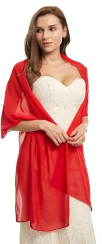 Lifup Mujer Bufanda Chales Estolas Chal Chiffon Nupcial para Novia, Fiesta de Graduación, Estola de Noche Rojo