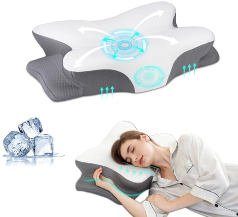 HBYGE Memory Foam Pillows, Ergonomic Pillow for Neck Pain Relief, Bed Pillow for Sleeping, Cervical Neck Pillow for Side, Back, Stomach Sleeper with Cool Pillowcase, Side Sleeper Pillows for Adults