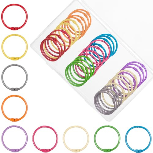 HAUTOCO 36 Stück Buchringe 45mm Karteikarten Ring Heftringe Metallring Bunt Loseblatt Verbinder Binder Ringe Schlüsselringe für Scrapbook Abum Handwerk Papier Karteikarten Buch Binden, Mehrfarben