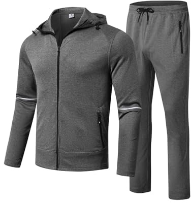 YSENTO Herren Trainingsanzug Jogginganzug Sportanzug 2-Teiliges Fitness Streetwear Freizeitanzug mit Kapuze(Dunkelgrau,L)