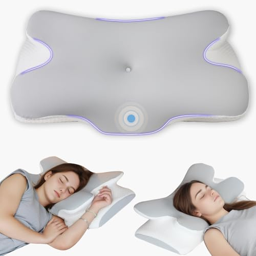 frelook Nackenkissen Orthopädisches Kopfkissen Memory Foam Kissen Seitenschläferkissen – Ergonomisches Design mit Hohler Form für Seiten, Rücken und Bauchschläfer Hellgrau