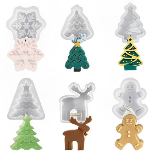 HyzaPhix 6 Stück Weihnachtskerzen Silikonform Weihnachten Kerzenform Weihnachts Kerzen Formen Christmas Mold für Epoxidharz, Kerzenherstellung, Handgemachte Seife, Schokolade