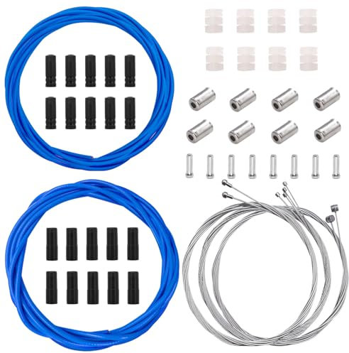 mankk Universal Bicycle Brake Cable and Shift Cable,Bicycle Shift Derailleur Cable & Brake Cable Housing Kit with Brake Cable End Caps and O-Rings for Mountain Road Bike Repair
