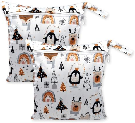 Bieiyhe 2 Stück Wetbag Kindergarten Wasserdicht Windeltaschen Nasstasche Baby Nassbeutel für Nasse Schwimmsachen Wetbag Stoffwindeln Waschbar Windelbeutel für Unterwegs Dry Wet Bag mit Reißverschluss