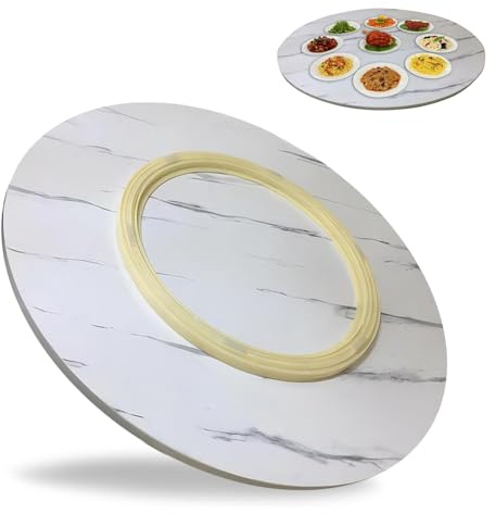 Grand plateau de service en bois pivotant à 360° manuel avec roulements silencieux, facile à utiliser, plateau de service rond blanc, Ø 70 cm