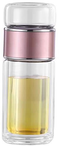 SHOWERORO Glass Tea Infuser Bottle 250ml Rose Gold Leak-Proof Tea Leaf Water Separation Cup Portable Travel Lid