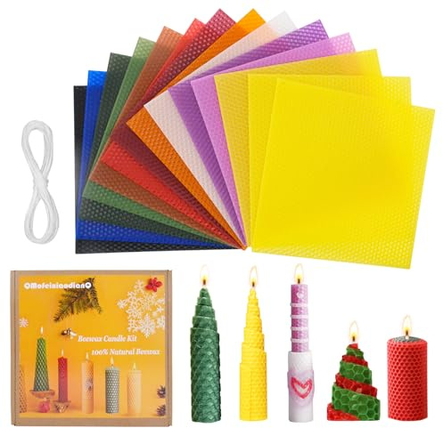 QMofeixiaodianQ Bienenwachskerzen Set, 14 Bienenwachsplatten für Kerzen, Wachsplatten DIY Bastelset, Bienenwachsplatten, Bienenwachskerzen Selber Machen Set für Kinder, Kreatives Geschenk