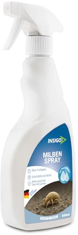 INSIGO Milben Spray 500ml Sprühflasche - Milbenmittel mit mechanischer Wirkung - Effektive Milben Abwehr für Haustaubmilben im Haus - Milben Spray mit Sofortwirkung