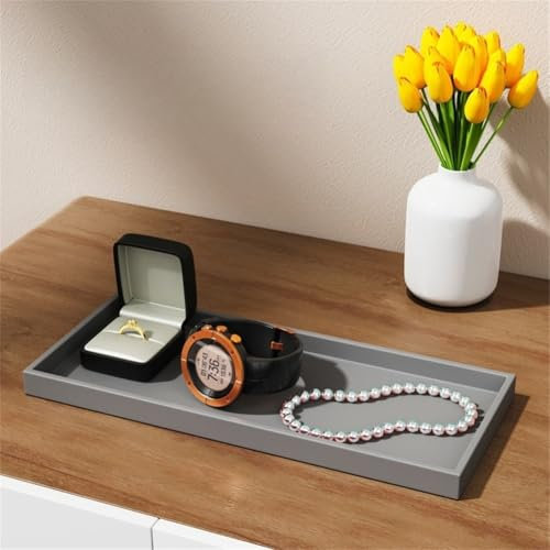 Plateau rectangulaire en silicone pour articles de toilette, baignoire, évier, organiseur pour douche, savon, bouteille, évier, plateau étroit (gris, 20 x 10 cm)