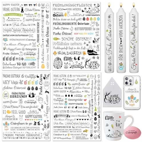 Rub On Sticker Ostern, Kerzen Tattoo Ostern Rub Ons Folie Frühling Sprüche für Raysin Keraflott Möbel Glas Holz Klötzchen Scrapbooking Sticker, Rub-On Transfer Aufkleber Kerzentattoos