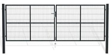 Casanoov Portail Grillage RAZO 4x1,4 m Gris Anthracite – Portail Battant 2 Vantaux avec Poteaux Inclus – Acier Galvanisé Robuste – Sécurisé, Durable et Anti-Corrosion – Kit Complet 383x140 cm