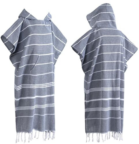 Handduk poncho, vuxen handduk med huva 1 st bomull surfande ponchoes ombyteshandduk badrock med ficka plus storlek simma täckning bärbar handduk med huva strandhandduk för vuxna män kvinnor strand