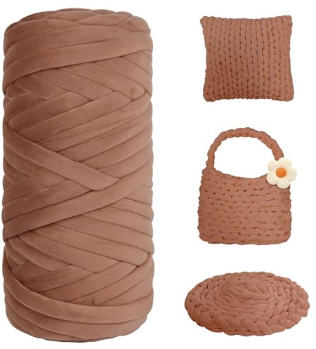 900g Dicke Wolle zum Handstricken Chunky Yarn Schlauchgarn Häkelwolle Dickes Garn zum Häkeln Stricken, für Anfänger, Decken, Tasche, Handstrickgarn DIY-Kunsthandwerk (Kaffee)