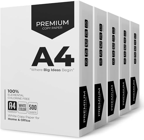 Stick Well A4 Printer Paper - 2500 Sheets, White A4 Paper, Compatible with Inkjet, Laser Printers & Copiers, Multipurpose, Ideal for Home and Office Printing (5 Reams)