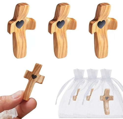 XFSRG Cruces De Madera Con Diseño De Corazón Cruz Madera Decorativa Para Pared Ideal Para BautizosPrimera ComuniónGraduación Y Bendiciones (Color Madera)