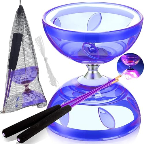 Diabolo LED con cuscinetti a sfera Diabolo Set Diabolo Glow in the Dark 4 colori luce per bambini adulti principianti professionale ruota libera circo giocoleria (viola)