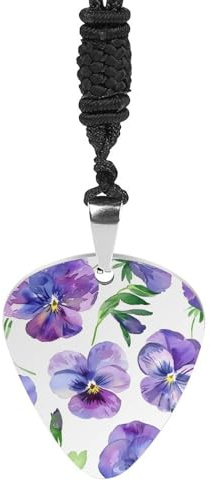 Purple Pansy Flower Fashion Guitar Picks Necklace Music Jewellery Personalized Pendant