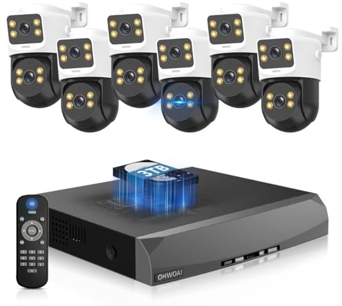 《Dual Lens & Auto Tracking》4K PoE Security Camera System Outdoor, PTZ Video Surveillance Cameras Systems with Color Night Vision, Surveillance DVR Kits