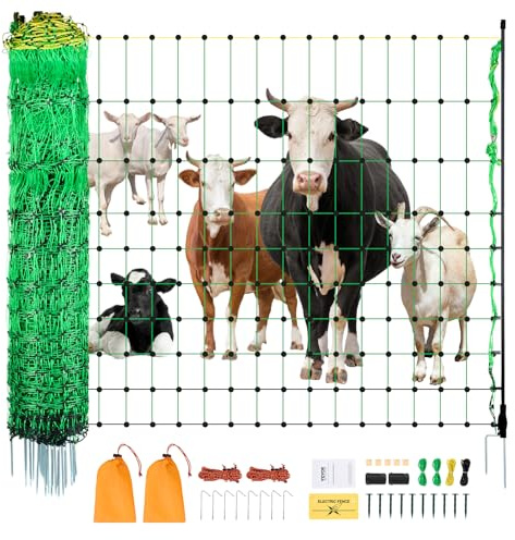 VEVOR Elektrozaunnetz, 127 cm H x 49 m L, Viehzaunnetz mit Pfosten & Pfählen, Maschennetze für Ziegen, Schafe, Hirsche, Schweine, Hunde, Elektrozäune für Hinterhöfe, Gärten, Bauernhöfe, Ranches