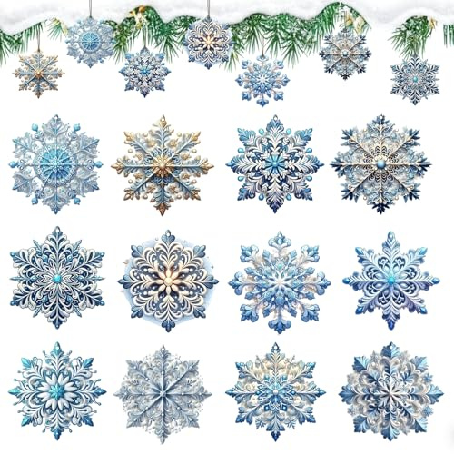 36 Stück Weihnachtsbaum blau Schneeflocke Deko Holz Anhänger Weihnachten Schneeflocken Holzanhänger Weihnachtsdeko Blau Weihnachtsdeko Innen für Weihnachtsdeko Geschenkanhänger Fensterschmuck (D)