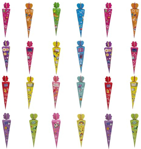 BSITSSS Pack de 24 Petits Cônes D'école, 20.5 x 4CM, Sacs à Sucre à Remplir pour la Rentrée des Classes, Boîte de Bonbons Colorée pour la Rentrée Scolaire, Cornet Surprise, Sac à Sucre Pliable