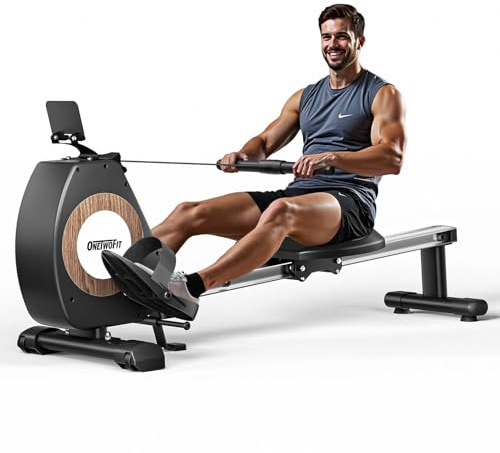 ONETWOFIT Rudergerät Für Zuhause Klappbar Pro, Stepper Für Zuhause, 16 Stufen des Stillen Widerstands Fitnessgeräte, Crosstrainer 160 Kg Kapazität, App-Kompatibel