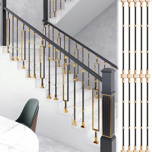 Balaustres ajustables de metal negro y dorado, paquete de 10 husillos de barandilla de aluminio para interiores y exteriores, diseño vertical