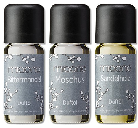Doftoljor från miaono – underbar värld av dofter – aromoljor för himmelsk rumsdoft (bittermandel-mysk sandelträ, set om 3 3 x 10 ml)