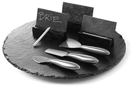 HENDI Schiefer Präsentationsset, 'Lazy Susan', für Käse, Servieren von heißen und kalten Speisen, mit Anti-Rutsch Füssen, ø350x(H)25mm