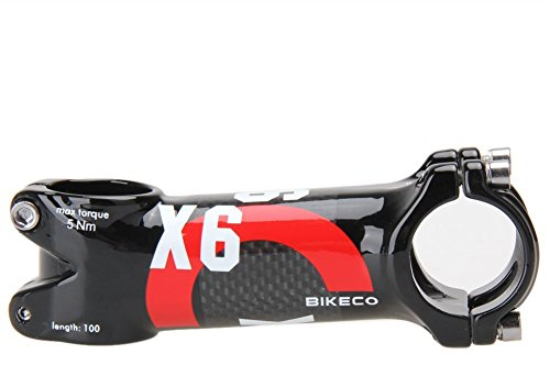BIKECO Fahrradlenker-Vorbau, 3K glänzend, superleicht, Karbonfaser, 6 Grad Lenkergriffe, Durchmesser 31,8 x 80/90/100/110 mm (rot, 110)