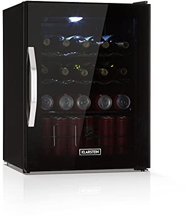 KLARSTEIN Mini Nevera Pequeña Puerta Cristal Habitaciones, Portatil Electrica, para Bebidas, Frigorificos 60L, con Estantes