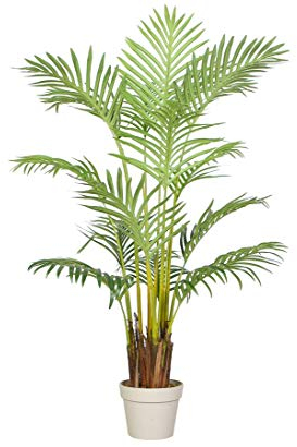 kunstpflanzen-discount.com Areca Kunstpalme 140cm mit 15 Wedel im Zementtopf - Künstliche Dekopalme mit echtem Palmfaser Material