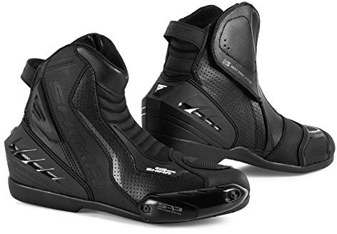 SHIMA SX-6 Men, Motorradsteifel Herren | Verstärkte Leder Motorradschuhe mit Seitlichem Reißverschluss, Knöchelstütze, Anti Rutsch Sohle, Schaltgriff (Schwarz, 42)