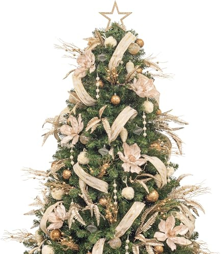 Busybee künstlicher geschmückter Weihnachtsbaum künstlich 180cm mit Beleuchtung und Ornamenten Reine Champagner Weihnachtsdekoration, einschließlich voller künstlicher Christbaumkugeln