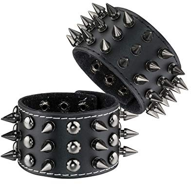 MILAKOO 2Pcs Spike Nieten Rock Punk Biker Breitband Leder Armband Set Gothic Rivet Schnalle Armband für Männer Frauen