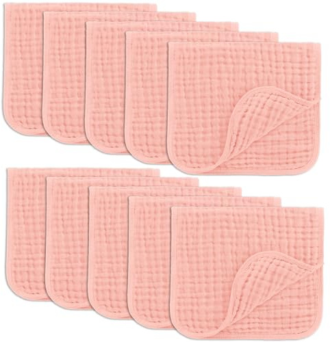 Comfy Cubs Muslin spottdukar uppsättning av 6 stora 100% bomull handtvättlappar 6 lager extra absorberande och mjuka (himmelsblå, 10-pack)