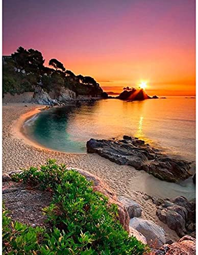 ParNarZar 5D DIY Diamond Painting 40x 50cm Strand, Meer, Die untergehende Sonne Landschaft groß Full Vollbild Set für Wohnzimmer, Schlafzimmer