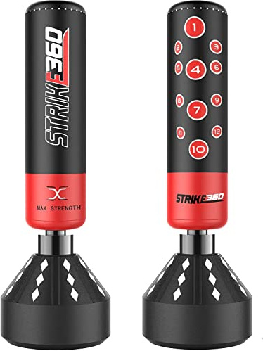 Saco de boxeo de pie de 1,8 m, resistente, para sparring y artes marciales mixtas, fitness, boxeo, patada, gimnasio, entrenamiento, saco de boxeo, soporte con base de ventosa (negro) (rojo, 1,7 m)