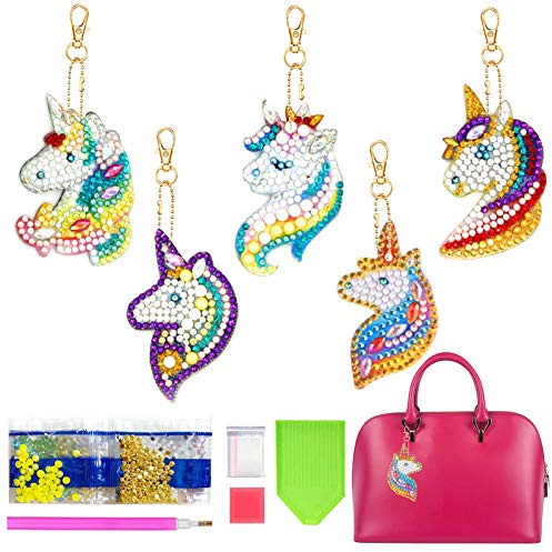 Xionghonglong 5Stück DIY Diamond Painting Schlüsselanhänger | 5D Diamond Art Painting Keychain mit Einhorn Muster Schmetterling, Diamant Malerei Schlüsselbund Geschenke