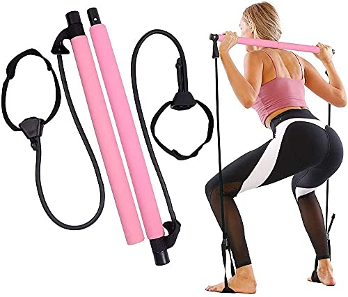 Pilates Stange Tragbares Yoga Stick Sport Schwingstab Fitness Swingstick zum Trainieren der Tiefenmuskulatur Pilates Bar Kit Super Portable Yoga Übung Pilate Stick Set mit Widerstandsband Fußschlauf