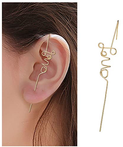 Inilbran Brief Liebe Ohr Manschette Wrap Ohrringe Gold Crawler Haken Lang Piercing Personlized Pin Schmuck Für Frauen Und