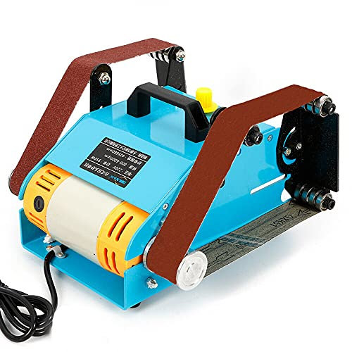 LENJKYYO Lijadora de banda eléctrica de doble eje, 950 W, lijadora de doble cabezal, lijadora de escritorio, lijadora de mesa, lijadora de banda azul