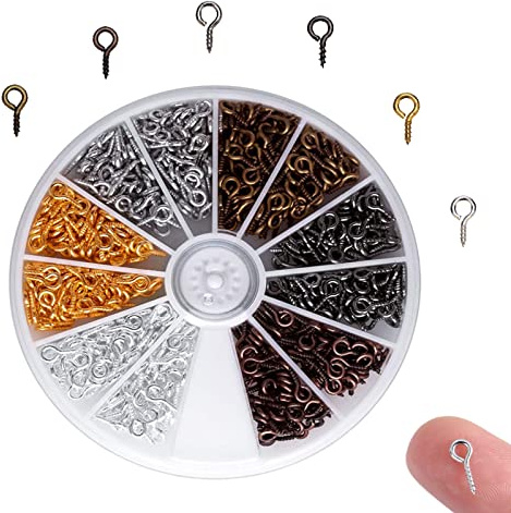 HXHWKEN 600 Pièces Vis a Oeil Mini Oeillets à Visser Crochets à Visser pour Création de Bijoux Bricolage Artisanat Perles, 6 Couleurs, 8mm*4mm