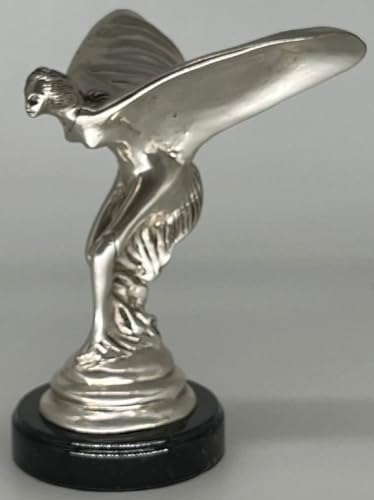 Casa Padrino Luxus Bronze Skulptur Spirit of Ecstasy Frau mit Flügeln Silber/Schwarz 15 x 15 x H. 21 cm - Edle Bronzefigur mit Marmorsockel - Schreibtisch Deko - Luxus Deko - Deko Accessoires